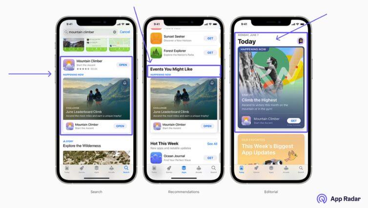 Apple in-app events are shown in search results, on your product page and on Today’s tab.