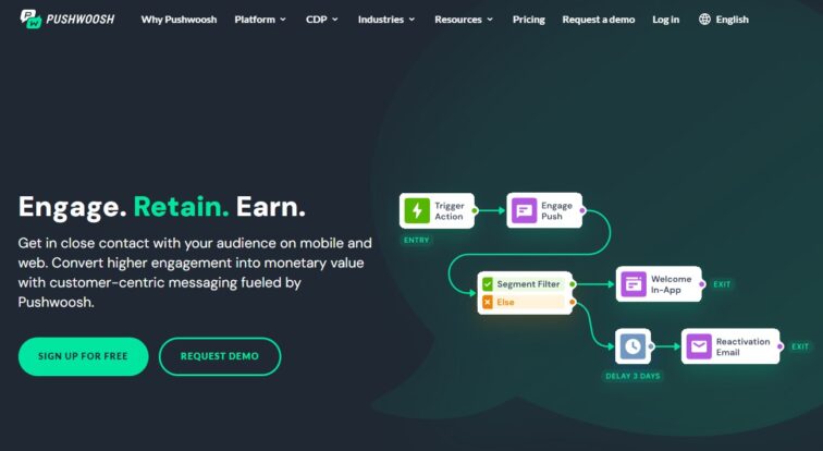 pushwoosh home page screen